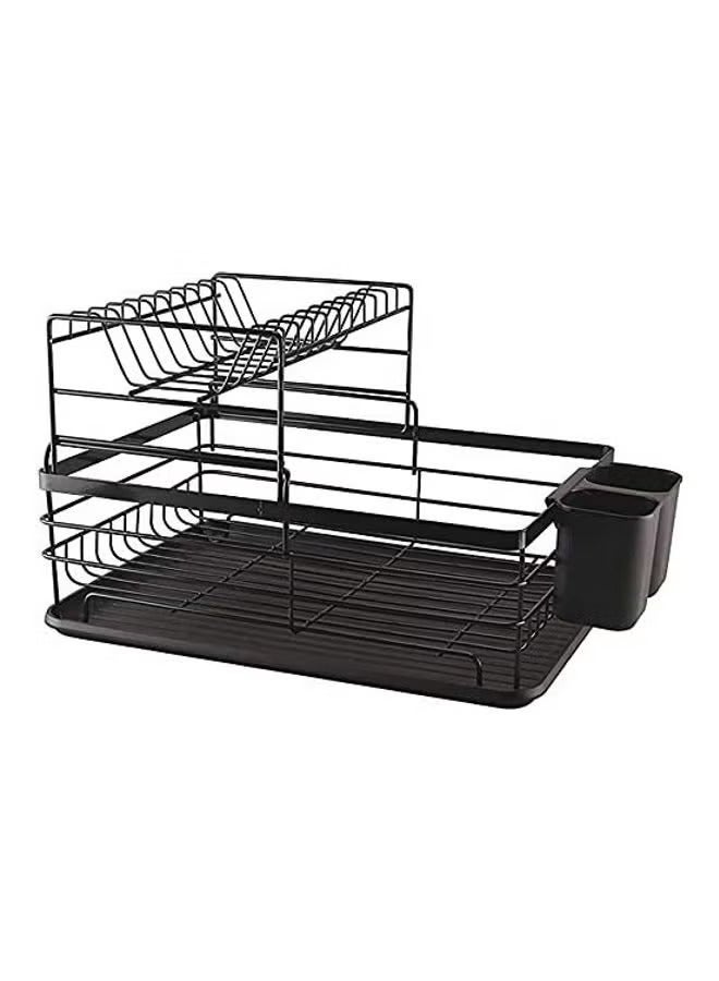 Dish Drainer Rack - Plate, Silverware, Pots and Pans Drying Rack for Kitchen with Beechwood Handles - Modern Retro Design Drip Tray - Black - Image 1