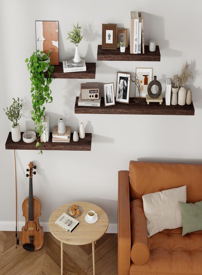 Axeman Floating Shelves, 2 Pack 8 Inch Deep Rustic Solid Wood Wall Shelves for Storage, Wall Mounted Display Shelving with Invisible Heavy-Duty Metal Bracket, 24" W x 8" D x 1.6" H, Rustic Brown - Image 2