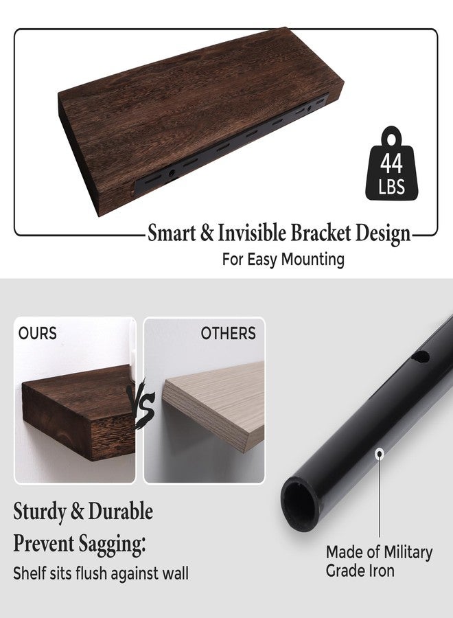 Axeman Floating Shelves, 2 Pack 8 Inch Deep Rustic Solid Wood Wall Shelves for Storage, Wall Mounted Display Shelving with Invisible Heavy-Duty Metal Bracket, 24" W x 8" D x 1.6" H, Rustic Brown - Image 4