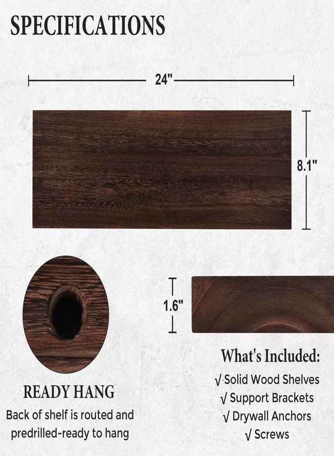 Axeman Floating Shelves, 2 Pack 8 Inch Deep Rustic Solid Wood Wall Shelves for Storage, Wall Mounted Display Shelving with Invisible Heavy-Duty Metal Bracket, 24" W x 8" D x 1.6" H, Rustic Brown - Image 3
