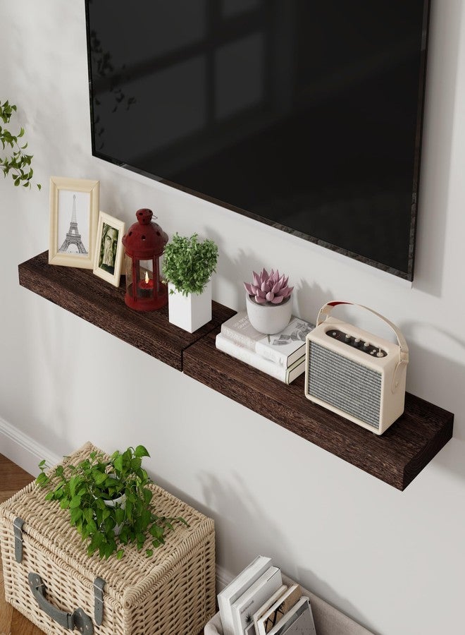 Axeman Floating Shelves, 2 Pack 8 Inch Deep Rustic Solid Wood Wall Shelves for Storage, Wall Mounted Display Shelving with Invisible Heavy-Duty Metal Bracket, 24" W x 8" D x 1.6" H, Rustic Brown - Image 5