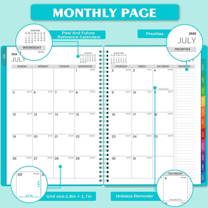 Indeme 2026-2027 Weekly Appointment Book & Planner - Daily Hourly Planner 2026-2027, 9" x 11", July 2026 - June 2027, 30-Minute Interval, Lay - Flat, Spiral Binding, Thick Paper - Teal Green - Image 2