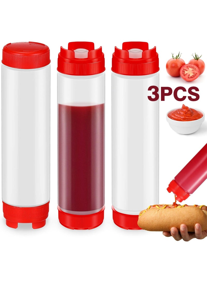 Bincoo 3 Pcs Plastic Squeeze Sauce Bottles, Squeezer Clear with Nozzle Caps, Reusable Squeeze Condiment Bottles Dispensers Suitable for Mustard Olive Oil Jam Ketchup Salad Dressing Storage Bottle (250ML) - Image 1