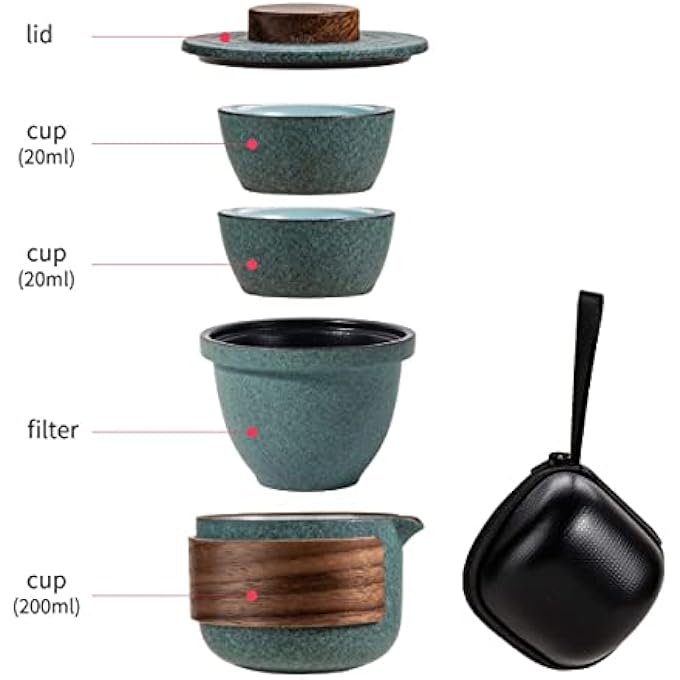 rayihni Mini Travel Ceramic Tea Pot Set Chinese Kung Fu Teapot 1 Pot 2 Cups Porcelain Teacup With Tea Infuser Portable Bag For Outdoor Picnic Hotel Green - Image 3