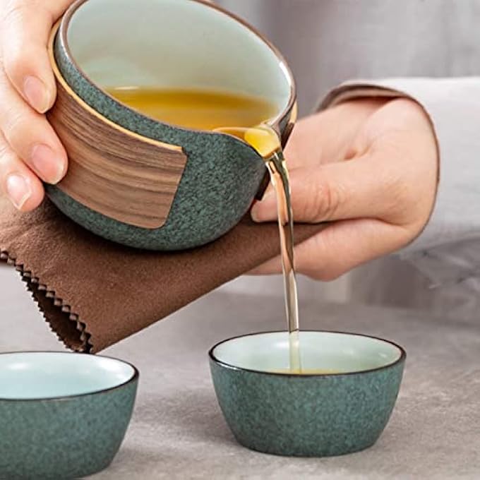 rayihni Mini Travel Ceramic Tea Pot Set Chinese Kung Fu Teapot 1 Pot 2 Cups Porcelain Teacup With Tea Infuser Portable Bag For Outdoor Picnic Hotel Green - Image 4
