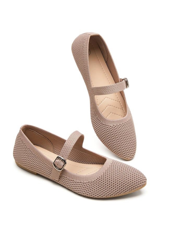 BABUDOG Mesh Ballet Flats for Women,Women's Mary Jane Flats with Buckle Strap,Black Nude Foldable Flats Shoes for Women,Comfortable Dress Shoes, Moc, 11 - Image 1