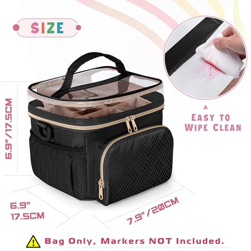 Rexmica Marker Organizer Case for 100 Markers, Marker Storage Organizer Bag with Divider and Shoulder Strap, Marker Travel Carrying Case with 3 Pockets, Black (Patented Design) - Image 4