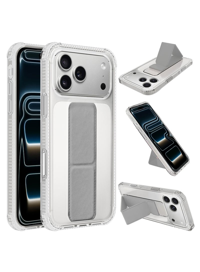 CATANES 3 Packs Finger Grip Clear Case Cover for iPhone 17 Pro Max - Kickstand Car Magnetic Holder Multi-function Protective Two-in-one Case with Two Privacy Screen Protectors - Grey - Image 2