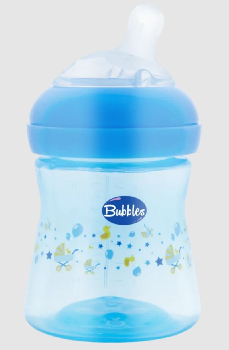 Bubbles Natural Angled-Nipple Feeding Bottle 150Ml-Blue - Multishape - Image 1