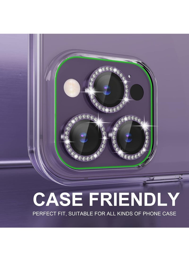 Excefore for iPhone 14 Pro/iPhone 14 Pro Max Camera Lens Protector Bling, 9H Tempered Glass Camera Cover Screen Protector Metal Ring Decoration Accessories (Bling-Purple)  - Image 4