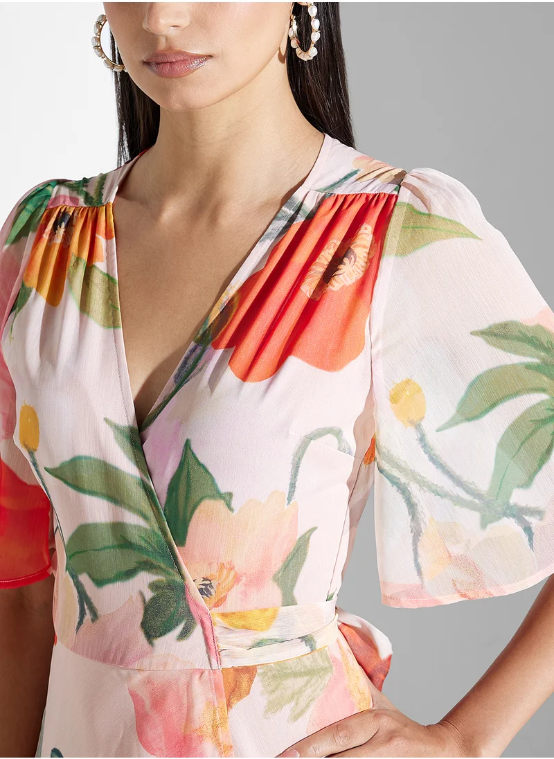 هوب اند ايفي Flutter Sleeve Wrap Dress with Tie Waist