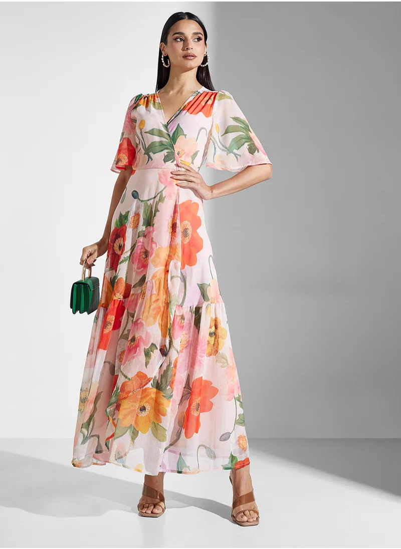 هوب اند ايفي Flutter Sleeve Wrap Dress with Tie Waist