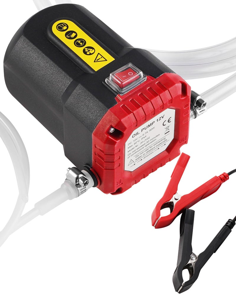 FAITIO Oil Extractor Pump 12V 80W, Upgraded Electric Engine Oil Pump w/ Auto Overload, Oil Change Pump for Motor Oil, Gear Oil, Transmission Fluid, Lube, Fluid Transfer Pump for Car, Mower, Marine, Red - Image 1