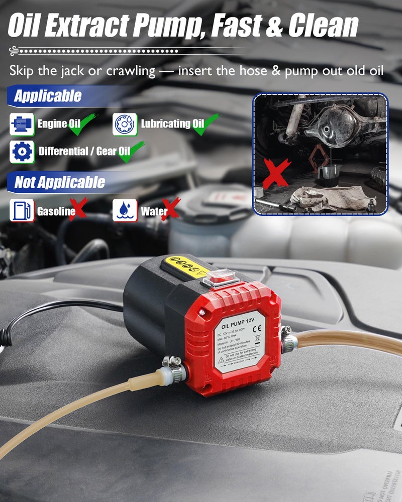FAITIO Oil Extractor Pump 12V 80W, Upgraded Electric Engine Oil Pump w/ Auto Overload, Oil Change Pump for Motor Oil, Gear Oil, Transmission Fluid, Lube, Fluid Transfer Pump for Car, Mower, Marine, Red - Image 2