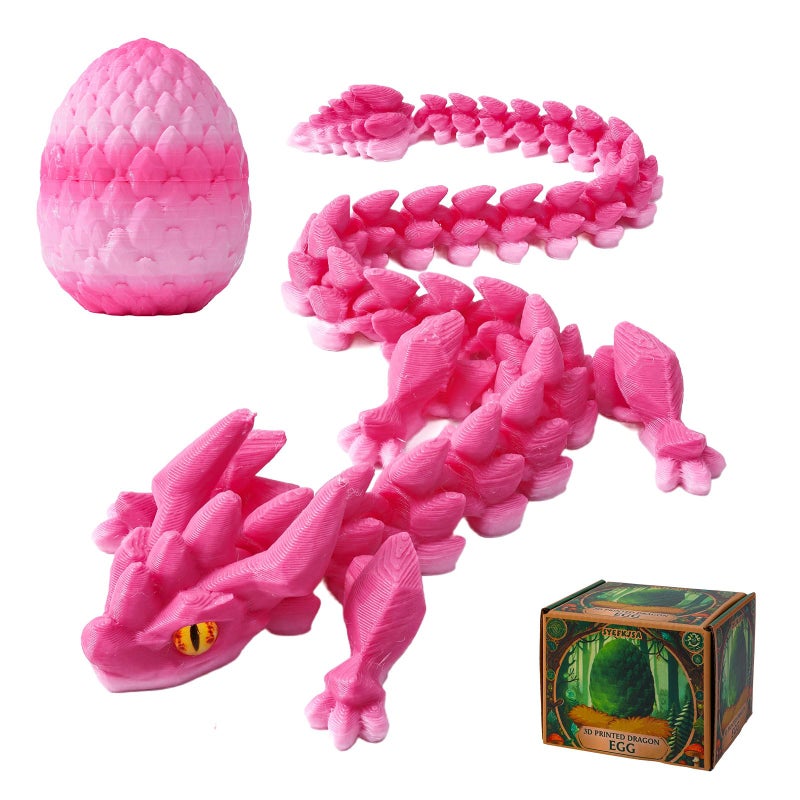 SYEFKJSA 3D Printed Dragon Eggs with Dragon Inside 12InchArticulated Fidget 3D Printed Animals Interesting Decorative Gift Easter Basket Essentials Stuffers Cherry Blossom - Image 3