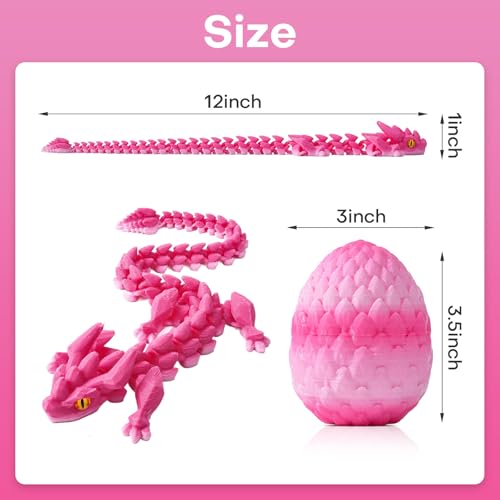 SYEFKJSA 3D Printed Dragon Eggs with Dragon Inside 12InchArticulated Fidget 3D Printed Animals Interesting Decorative Gift Easter Basket Essentials Stuffers Cherry Blossom - Image 5