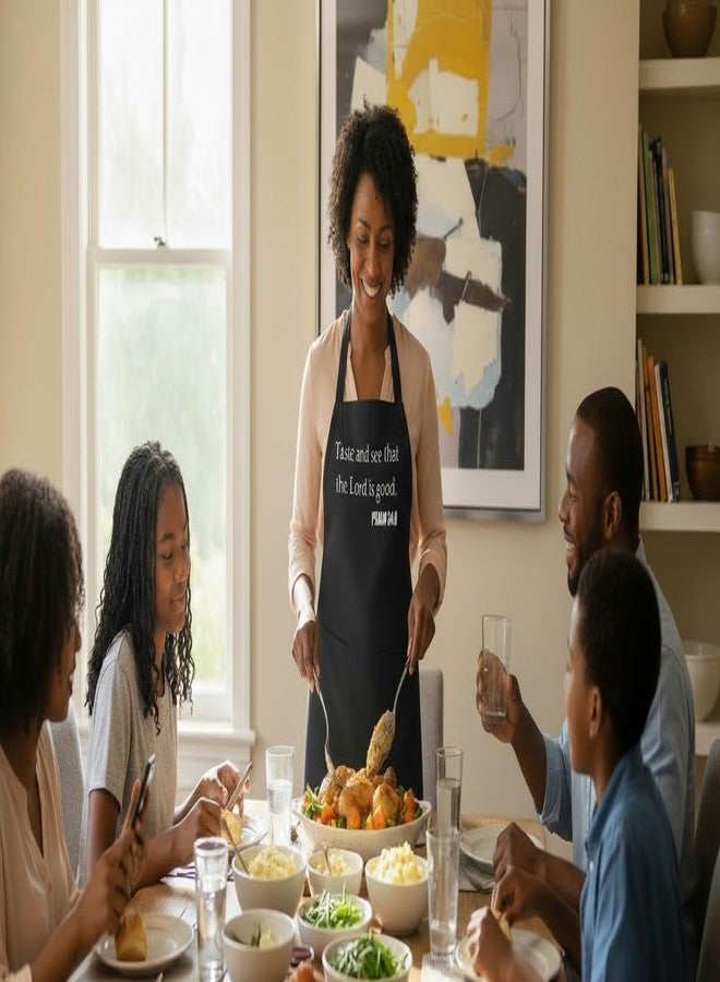 CoolAprons Inspirational Black Cooking Apron The Lord Is Good, Christian Kitchen Aprons, Religious Gifts For Home Cooks - Image 2