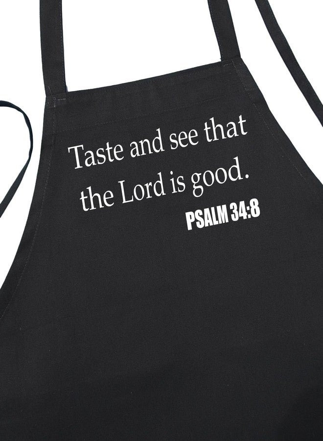CoolAprons Inspirational Black Cooking Apron The Lord Is Good, Christian Kitchen Aprons, Religious Gifts For Home Cooks - Image 1