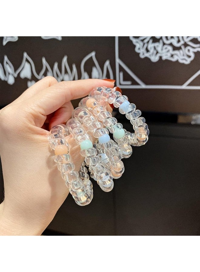Shivarth Shivarth Telephone Wire Elastic Hairbands for Girls Headwear Transparent Color Hand Bracelet Spiral Hair Ties Scrunchies for kids Phone Coil Elastic Ponytail Holder Daily Use Korean Style Rubber band for Women & Girls Pack of 4 - Image 1