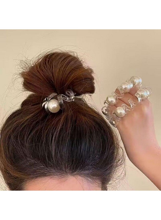 Shivarth Shivarth Telephone Wire Elastic Hairbands for Girls Headwear Transparent Color Hand Bracelet Spiral Hair Ties Scrunchies for kids Phone Coil Elastic Ponytail Holder Daily Use Korean Style Rubber band for Women & Girls Pack of 4 - Image 2