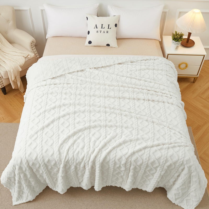 Aganear Fleece Blanket King Size - Lightweight Portable Plush Fuzzy Cozy Soft Blanket for Couch  Sofa  Bed  Office  Breathable and Skin-Friendly Blanket for All Season Accessories(108""x90""  White) - Image 1
