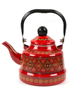 EXCLIFE 1.7L Red Enamel Traditional Teapot, Heritage Tea Pot (Red memory flower)  - Image 1