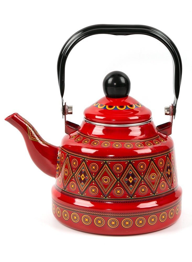 حصريا إبريق شاي تقليدي مطلي بالمينا الحمراء، سعة 1.7 لتر، إبريق شاي تراثي (زهرة الذاكرة الحمراء) - Image 1