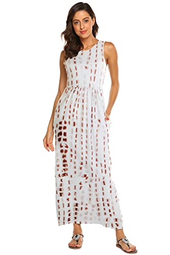 Hount Extra Long Maxi Dress for Tall Women Sundress Women O-Neck Bohemian Printed Maternity Long Maxi Dresses with Pockets Coffee L - Image 3