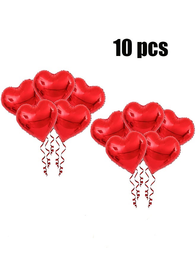 YJ 10pcs Red Heart Balloon with Ribbon, Party Decoration Heart Balloon Set, 18 Inch Love Foil Balloon, High Quality Red Romantic Balloon - Image 1