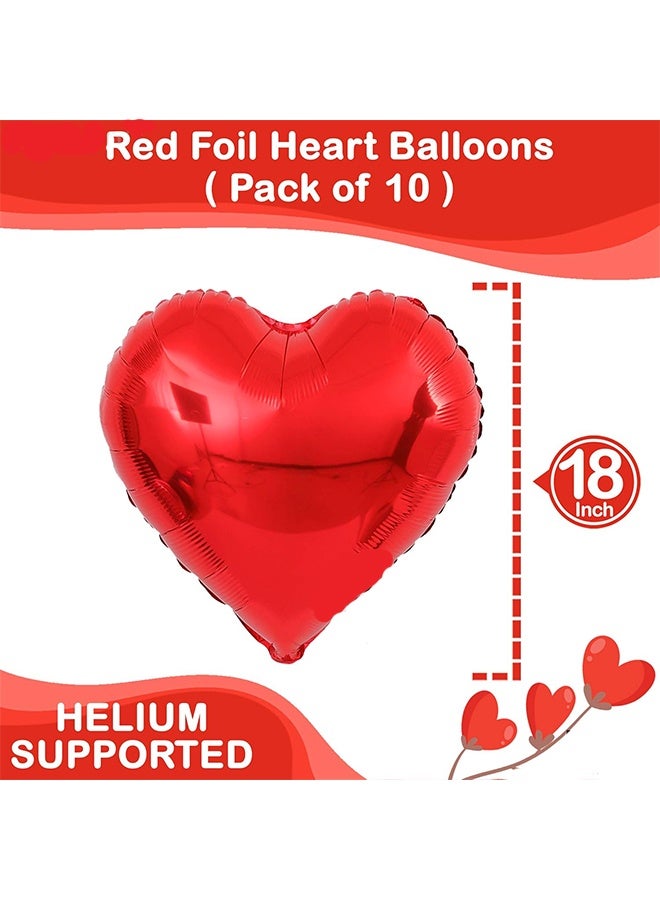 YJ 10pcs Red Heart Balloon with Ribbon, Party Decoration Heart Balloon Set, 18 Inch Love Foil Balloon, High Quality Red Romantic Balloon - Image 2