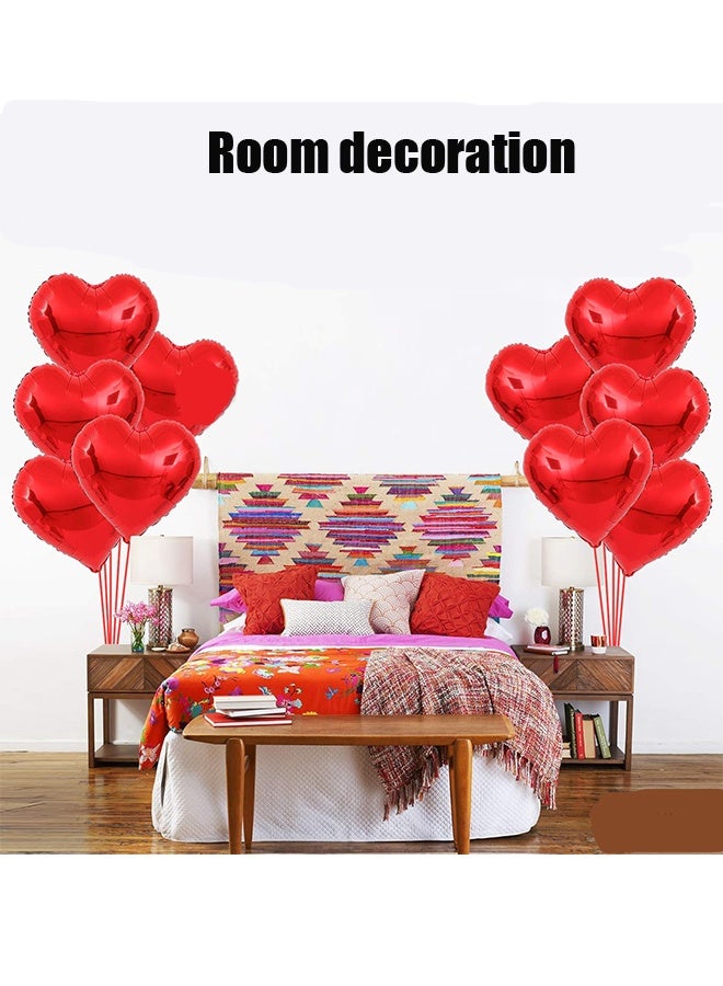 YJ 10pcs Red Heart Balloon with Ribbon, Party Decoration Heart Balloon Set, 18 Inch Love Foil Balloon, High Quality Red Romantic Balloon - Image 3