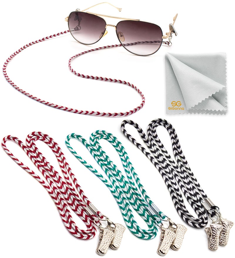 SIGONNA SIGONNA Eyewear Retainers - Eye Glass String Strap Holder - Eyeglass Chain for Women - Silver Eyeglass Strap - Reading Glass Chain - Eyeglass Neck Chain - 3 Cords  - Image 1