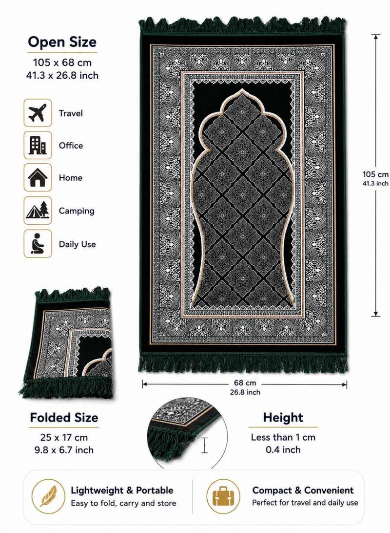 Portable Prayer Mat (Sajadah/Janamaz) – Lightweight, Foldable & Compact (Thinner than Foam Mats), Non-Slip Backing – Ideal for Travel, Home & Mosque ( Emerald Green ) - Image 5