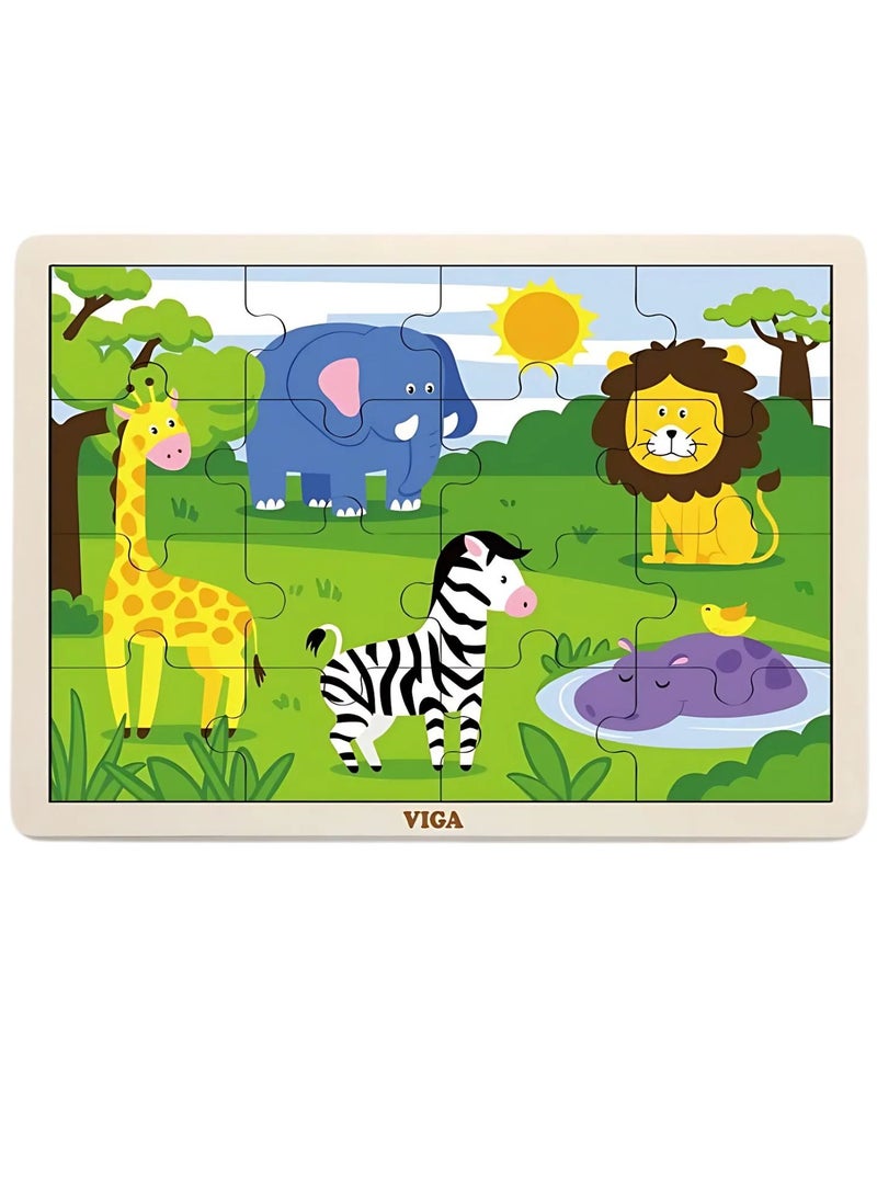 Viga Wooden 16-Piece-Puzzle - Safari