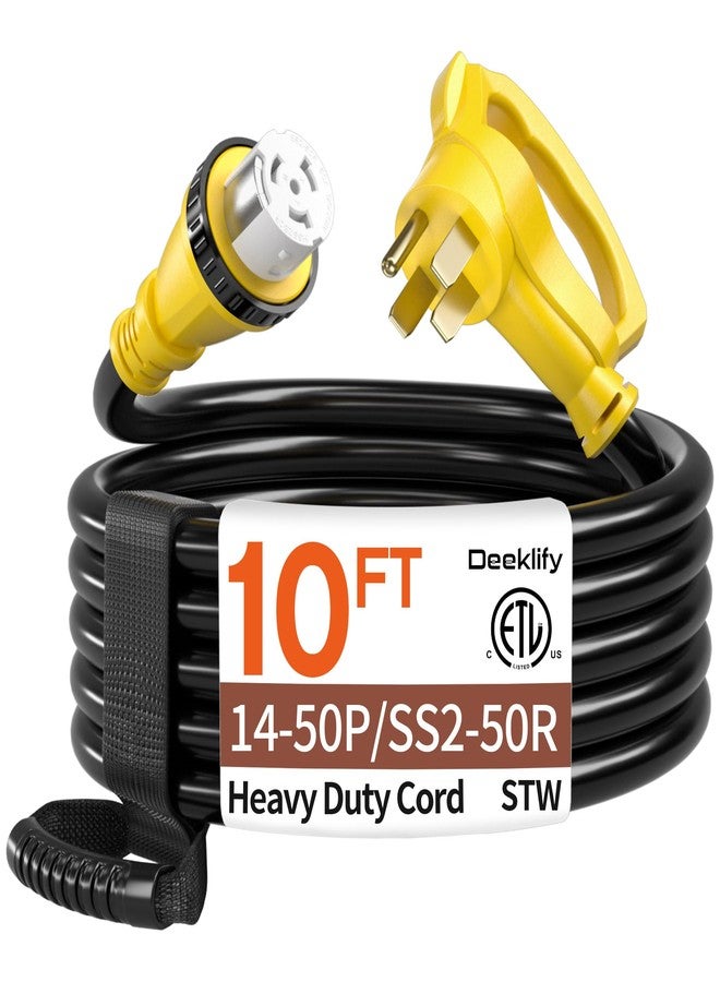 Deeklify 10FT 50 Amp Generator Cord, NEMA 14-50P/SS2-50R Heavy-Duty 4 Conductors Cable, Pure Copper STW RV Extension Cord, Female Plug with Twist Lock, Suitable for RV or Camper, ETL Listed - Image 1