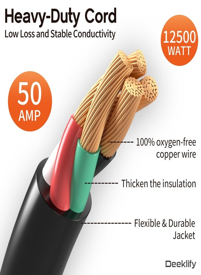 Deeklify 10FT 50 Amp Generator Cord, NEMA 14-50P/SS2-50R Heavy-Duty 4 Conductors Cable, Pure Copper STW RV Extension Cord, Female Plug with Twist Lock, Suitable for RV or Camper, ETL Listed - Image 4