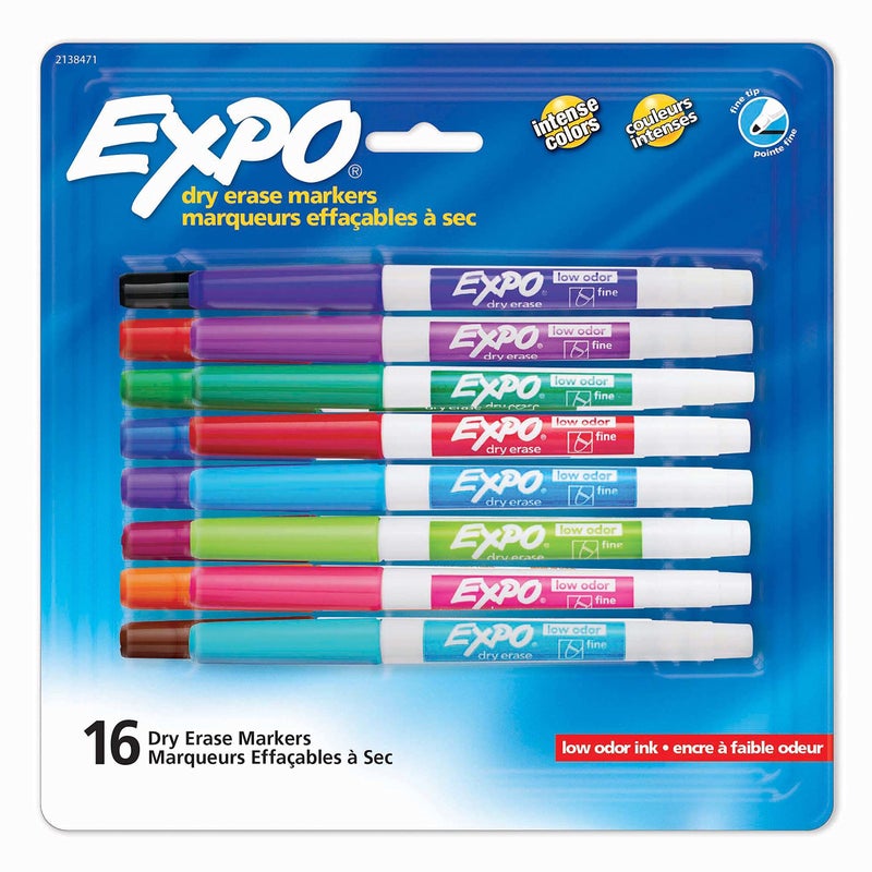 EXPO Dry Erase Markers, Whiteboard Markers with Low Odor Ink, Fine Tip, Assorted Vibrant Colors, 16 Count - Image 1