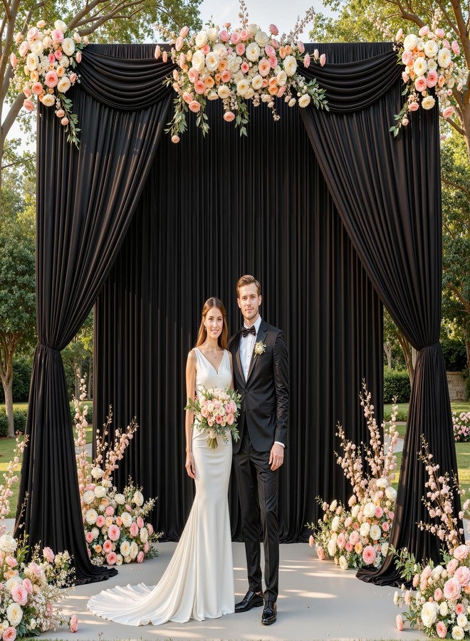 Shillance 10x10ft Black Backdrop Curtains for Birthday Party, Wrinkle Free Curtain Backdrops for Wedding, Polyester Backdrop Drapes for Halloween Photo Shoot (5ft x 10ft, 2 Panels) - Image 1