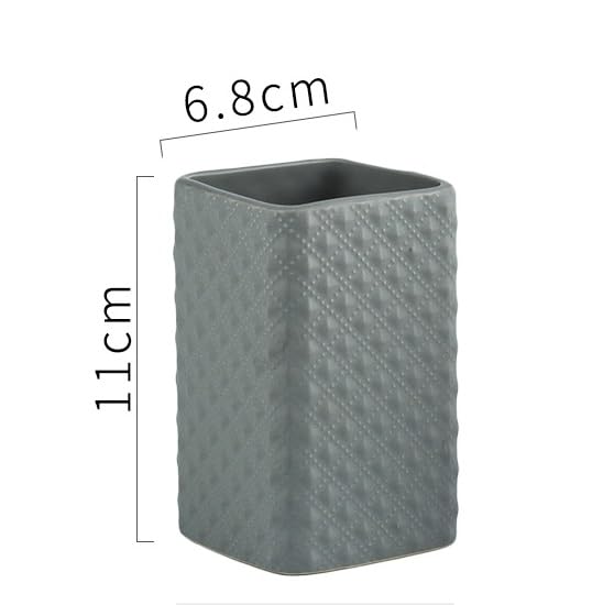 UMAI 4 Pcs Ceramic Bathroom Accessories Set - Tooth Brush Holder, Water Cup (340ml), Soap Dispenser (350ml), Soap Holder Dish for Bathroom (Grey) - Image 5
