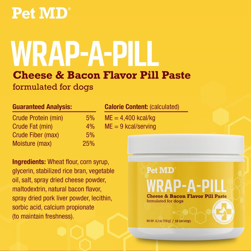Pet MD Wrap A Pill Cheese & Bacon Flavor Pill Paste for Dogs - Make a Pocket or Pouch to Hide Pills & Medication 4.2 oz - Image 2
