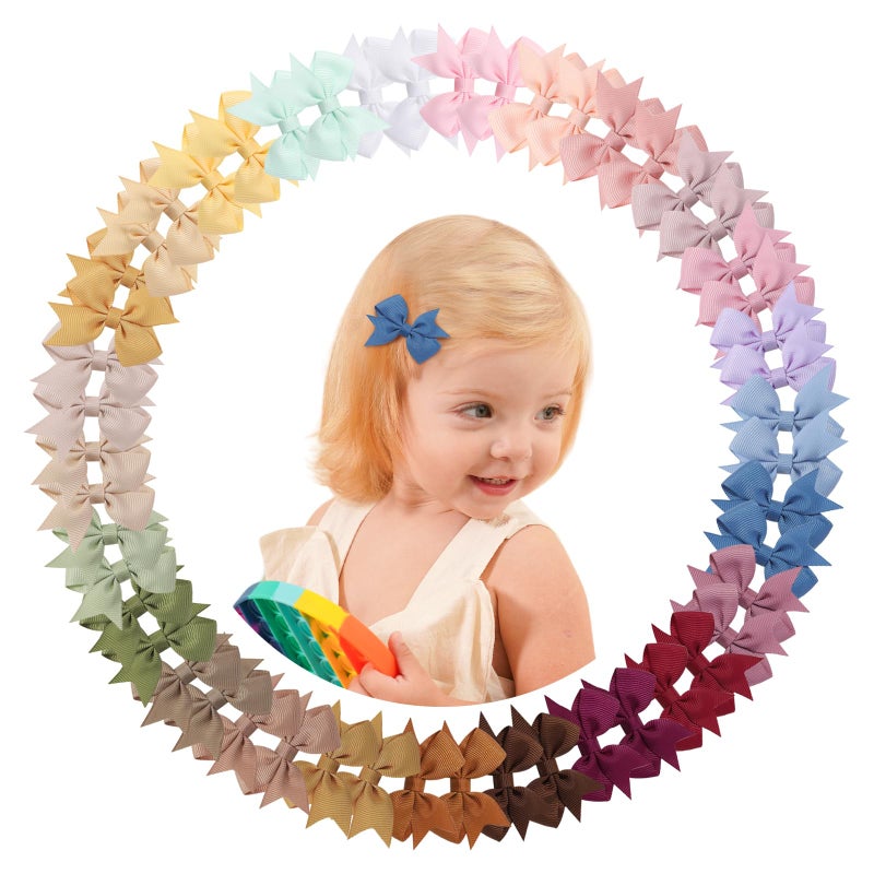 doboi 50PCS 2'' Baby Hair Bows Clips Fully Lined Tiny Grosgrain Boutique Solid Ribbon Mini Bows Alligator Clips for Girls Teens Infants Kids Toddlers Newborn - Image 1