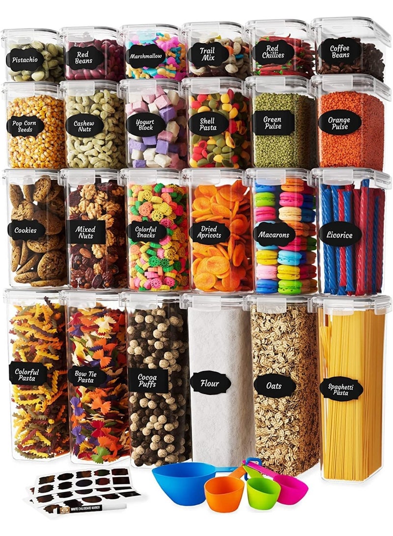 Arabest Airtight Food Storage Container Set - 24 Piece, Kitchen & Pantry Organization, 4 Sizes Pantry Organization and Storage, BPA-Free, Plastic Canisters with Durable Lids Ideal for Cereal, Flour & Sugar - Labels, Marker  - Image 1