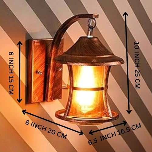 GreyWings Bronze Antique Metal & Glass Wall Light for Home, Hallway & Balcony – Vintage Sconce, (Bulb is not Included), Pack of 1 - Image 3