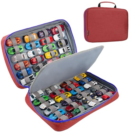 KISLANE Car Storage Case Organizer for 48 Vehicles Portable 164 Scale DieCast Collection Carrying Case with Elastic Slots Travel Storage Bag for Collectors Red - Image 1