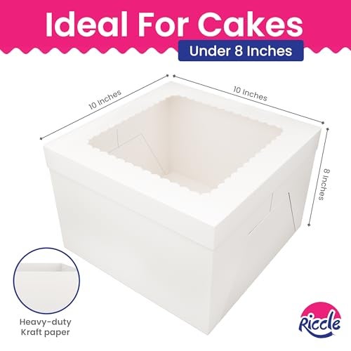 RICCLE 15pcs Cake Boxes, 10x10x8 Inches Tall Cake Box with Window, Large White Bakery Boxes, Baking Boxes, Square Cardboard Cake Box for Multi-Layer Cakes, Cake Decorating Supplies, Valentines Day - Image 3