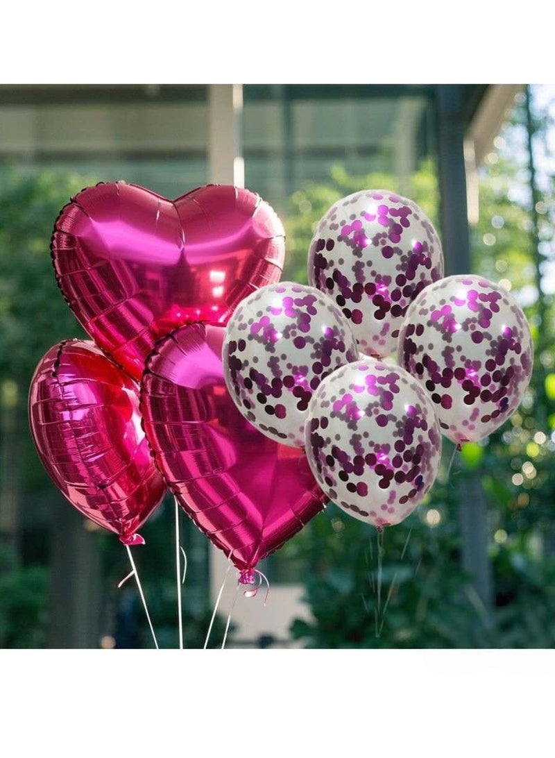 على شكل قلب 18 بوصة بالون وردي ساخن، بالون مستدير من اللاتكس بالترتر لعيد الحب وحفلات أعياد الميلاد وحفلات الزفاف والخطوبة والديكور الرومانسي - Image 1