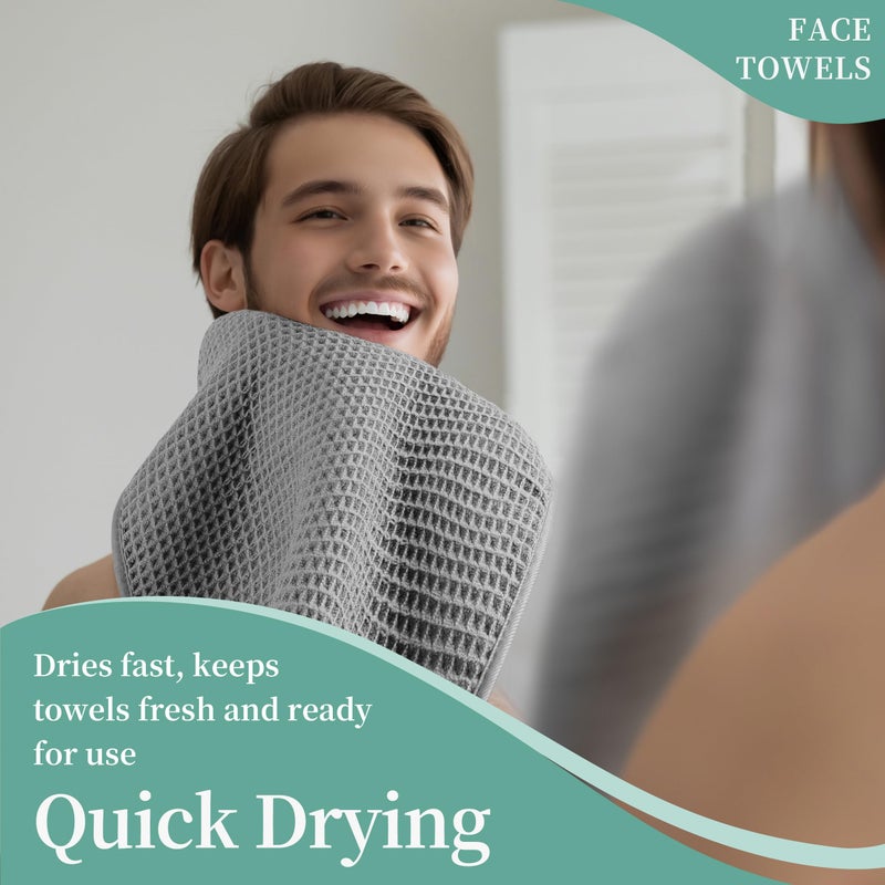 MICROFI Microfiber Waffle Face Towels, 2 Pieces, Soft, Absorbent, Fast Drying, Lint Free 430 GSM (Gray) - Image 5