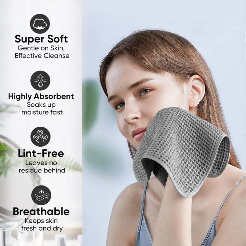 MICROFI Microfiber Waffle Face Towels, 2 Pieces, Soft, Absorbent, Fast Drying, Lint Free 430 GSM (Gray) - Image 4