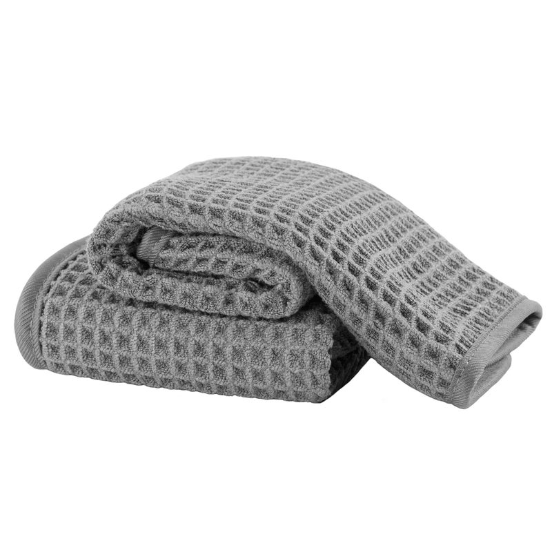 MICROFI Microfiber Waffle Face Towels, 2 Pieces, Soft, Absorbent, Fast Drying, Lint Free 430 GSM (Gray) - Image 1