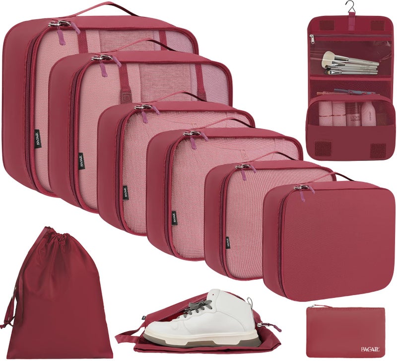BAGAIL 10 Set Packing Cubes Various Sizes Packing Organizer for Travel Accessories Luggage Carry On Suitcase-Burgundy - Image 1